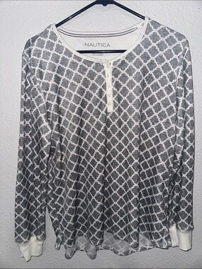 Nautica Cream & Gray Patterned Henley Top